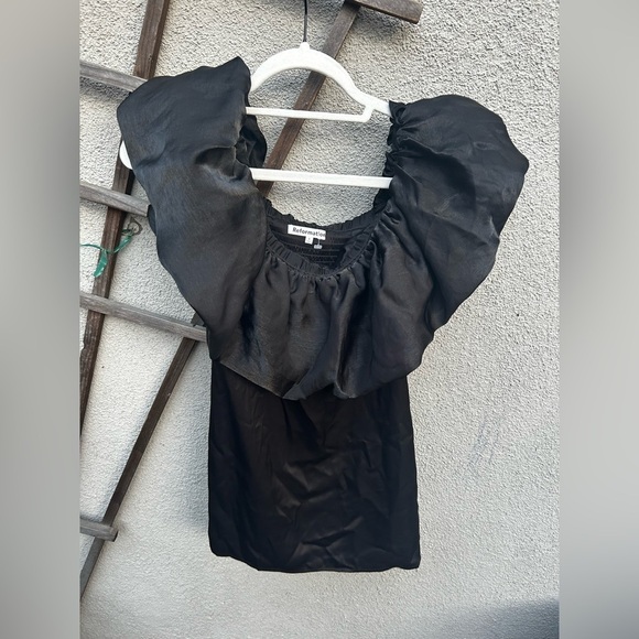 NEW Reformation Alber Satin Off The Shoulder Ruffle Mini Dress Black NWT - Picture 5 of 10